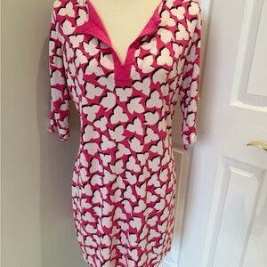 Women’s Pink & White clover leave Patterned Silk dress